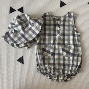 Pehr Plaid One Piece and Hat Set
